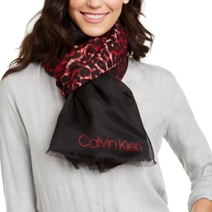 Calvin‎ Klein Silk Modal Scarf DIAGONAL OMBRE LEOPARD in Red NWT